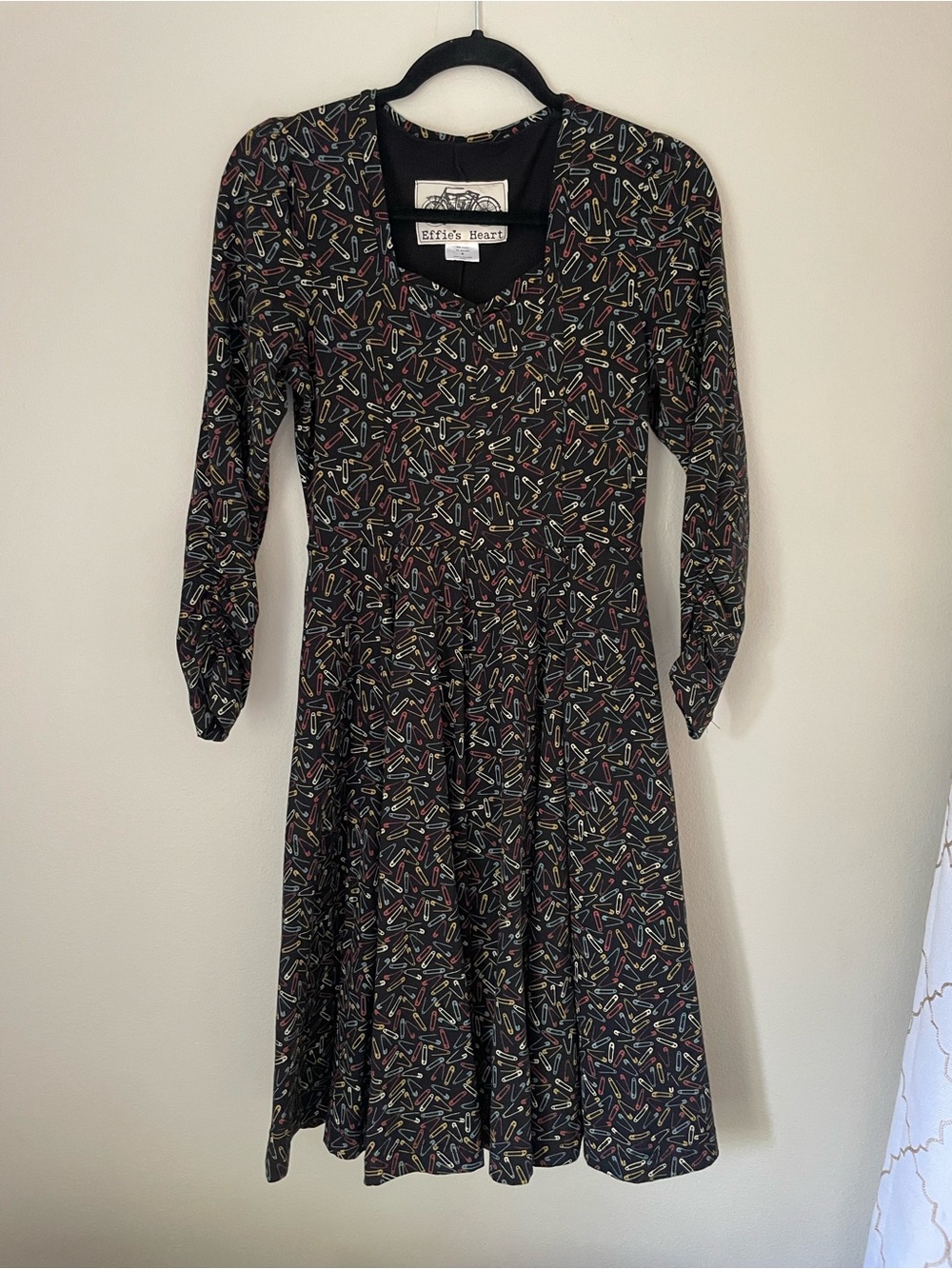 Effie's Heart Black Long Sleeve Fit & Flare dress with Multicolor sprint size m